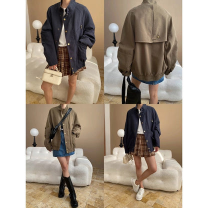 Damen Übergangsjacke Lässig Druckknöpfe Beige