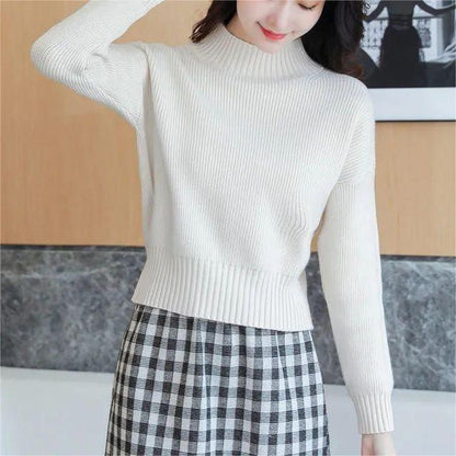 Damen Strickpullover Hochkragen Rippdetails Beige Eveloria