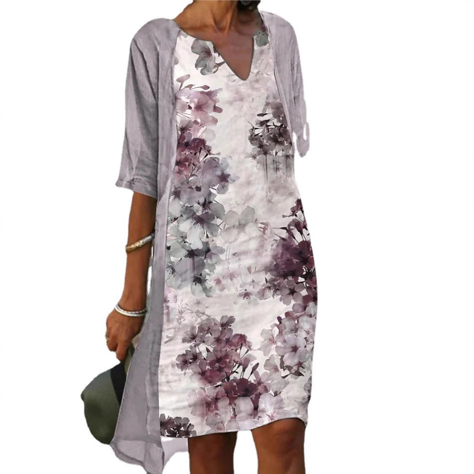 Damen Freizeitkleid Floralmuster V-Ausschnitt Eveloria