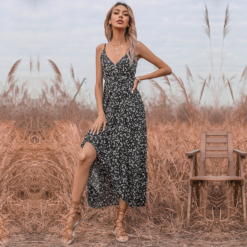 Damen Maxikleid Blumenmuster Rüschen Hochwertig