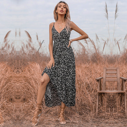 Damen Maxikleid Blumenmuster Rüschen Hochwertig