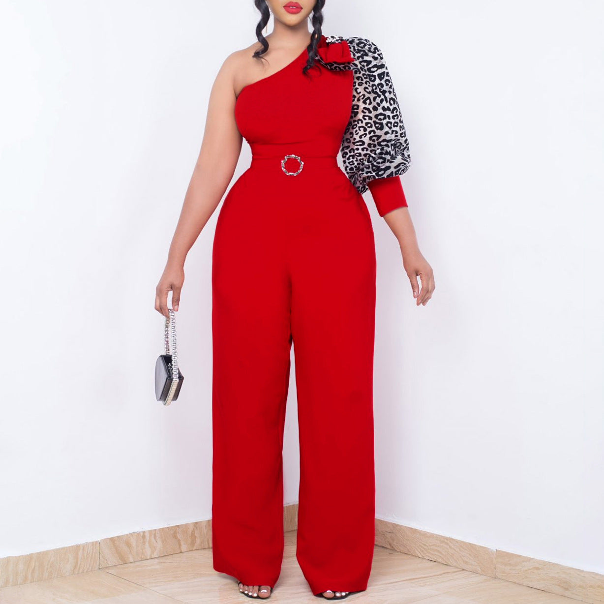 Damen Jumpsuit Asymmetrisch Puffärmel Elegant Eveloria