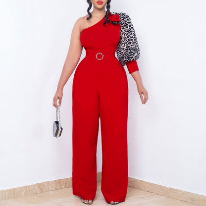 Damen Jumpsuit Asymmetrisch Puffärmel Elegant Eveloria