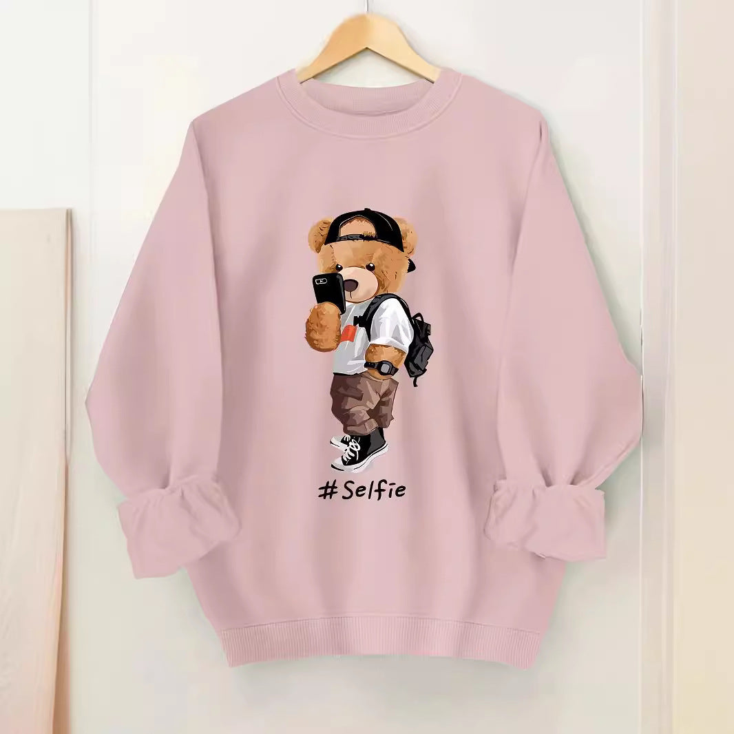 Damen Sweatshirt Bärendesign Lässig Grau Eveloria