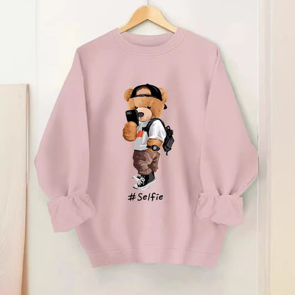 Damen Sweatshirt Bärendesign Lässig Grau Eveloria