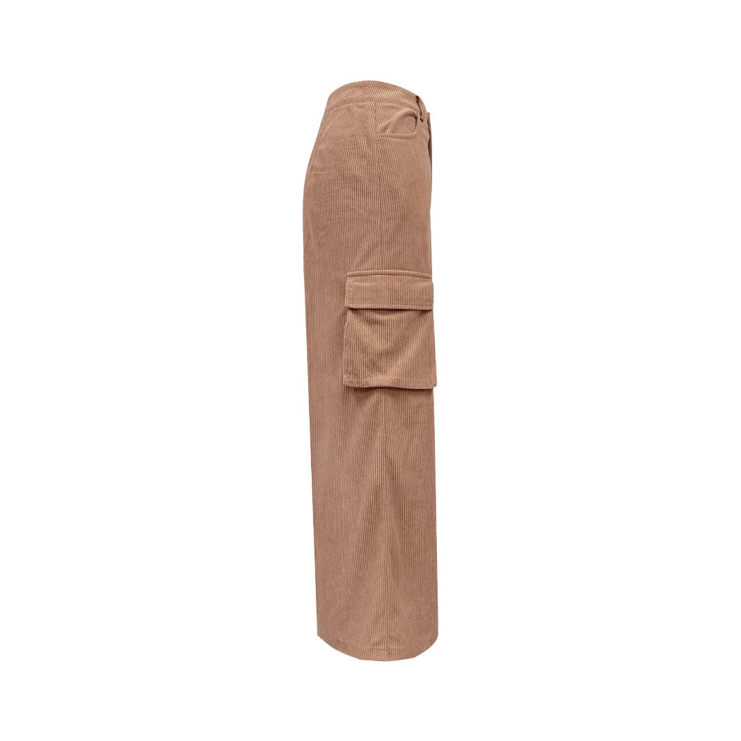 Damen Cargo Rock Midi mit Seitentaschen Elastischer Bund