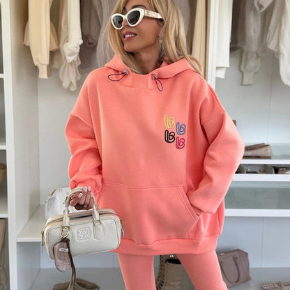 Damen Oversized Hoodie mit Logo und Leggings Bunt