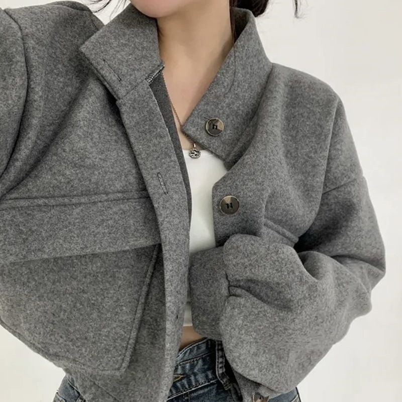 Damen Cropped Bomberjacke Voluminöse Ärmel Praktische Taschen - Eveloria