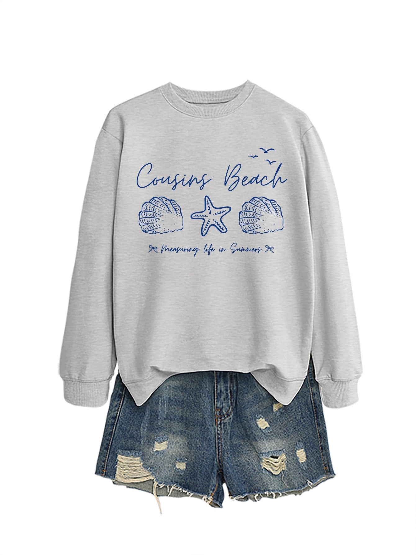 Damen Sweatshirt Maritimes Motiv Bequamer Schnitt Grau Eveloria
