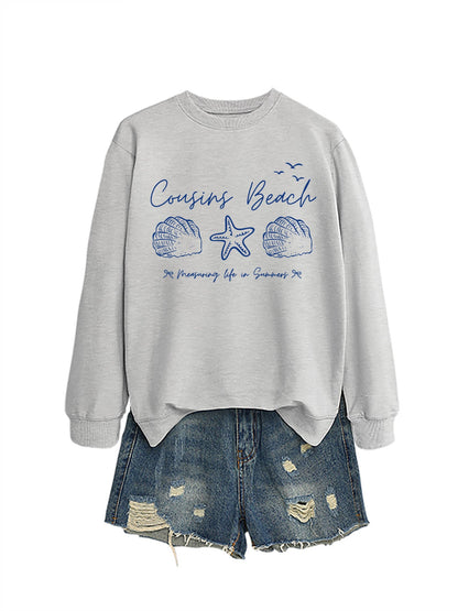 Damen Sweatshirt Maritimes Motiv Bequamer Schnitt Grau Eveloria