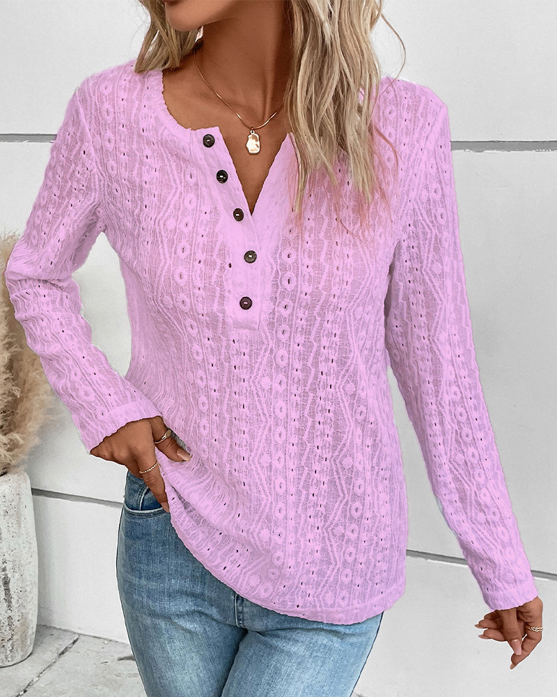 Damen Langarmshirt Nostalgisches Knopfdetail Eveloria