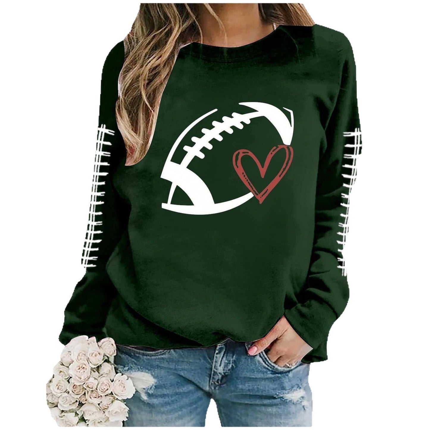 Damen Sweatshirt Fußball-Motiv Lässiger Schnitt Grau Eveloria