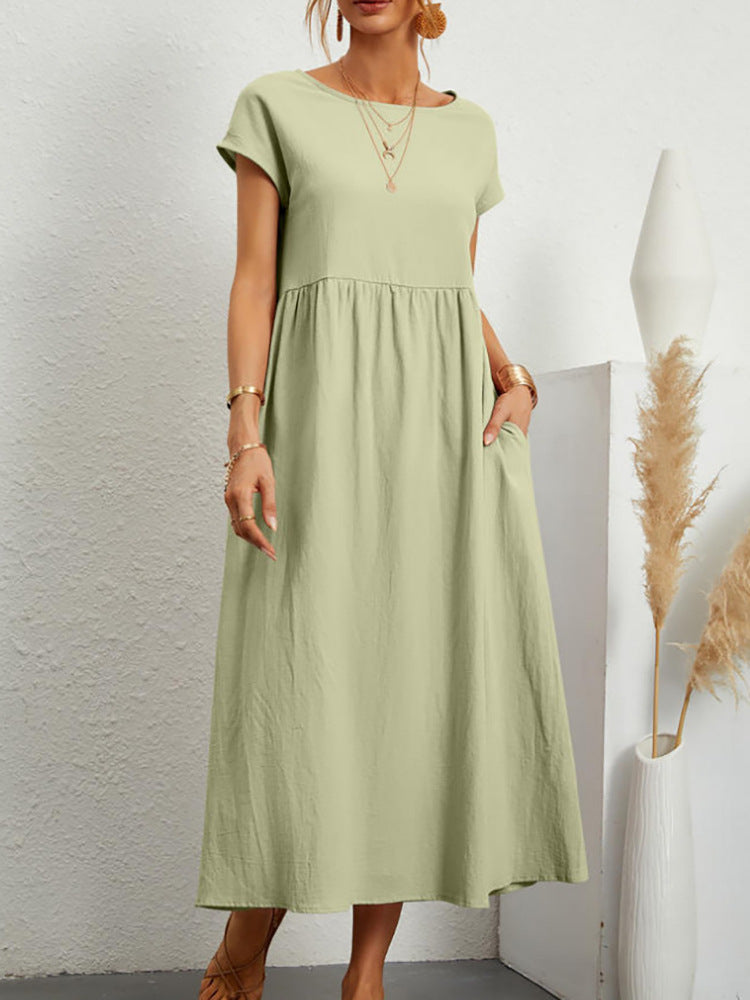 Eveloria Damen Midi-Kleid Ballonärmel mit Taschen