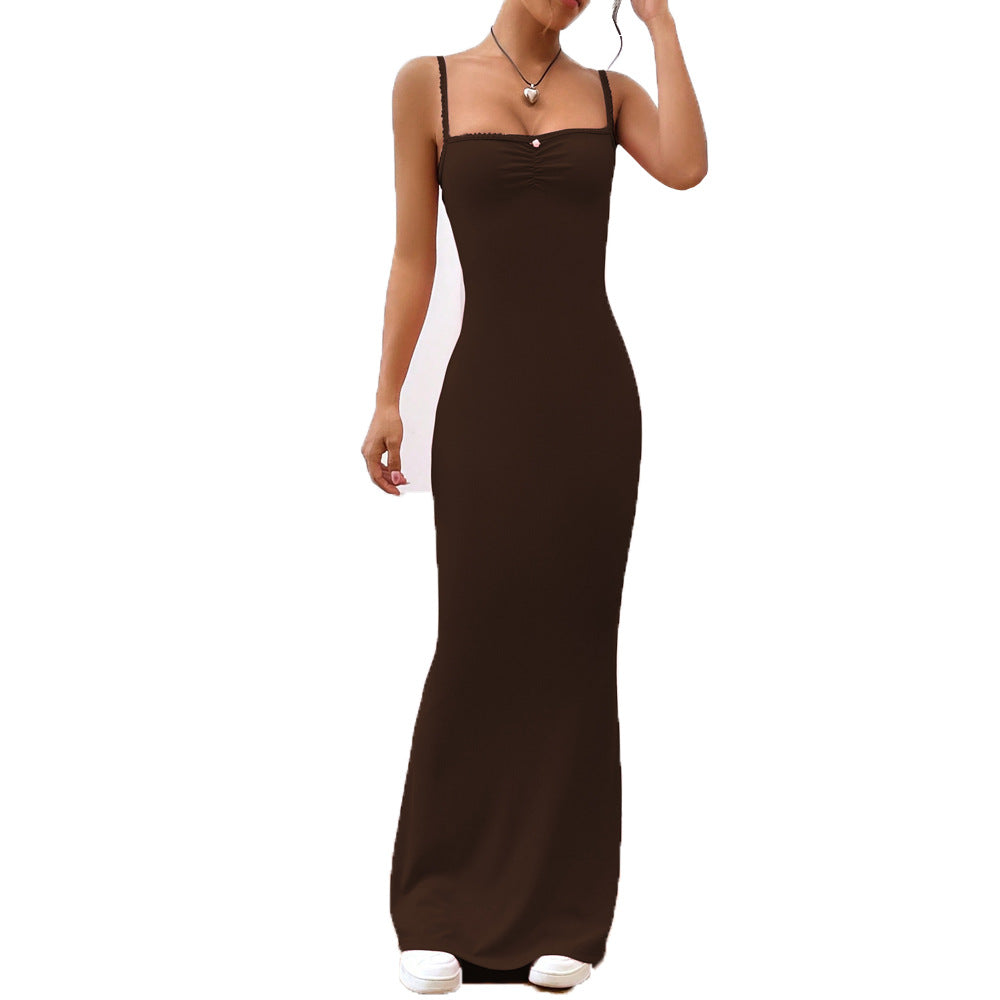 Damen Maxikleid mit Spaghettiträgern und Raffungen Eveloria