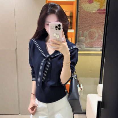 Damen Pullover Schleifenkragen FeinstrickAnthrazit