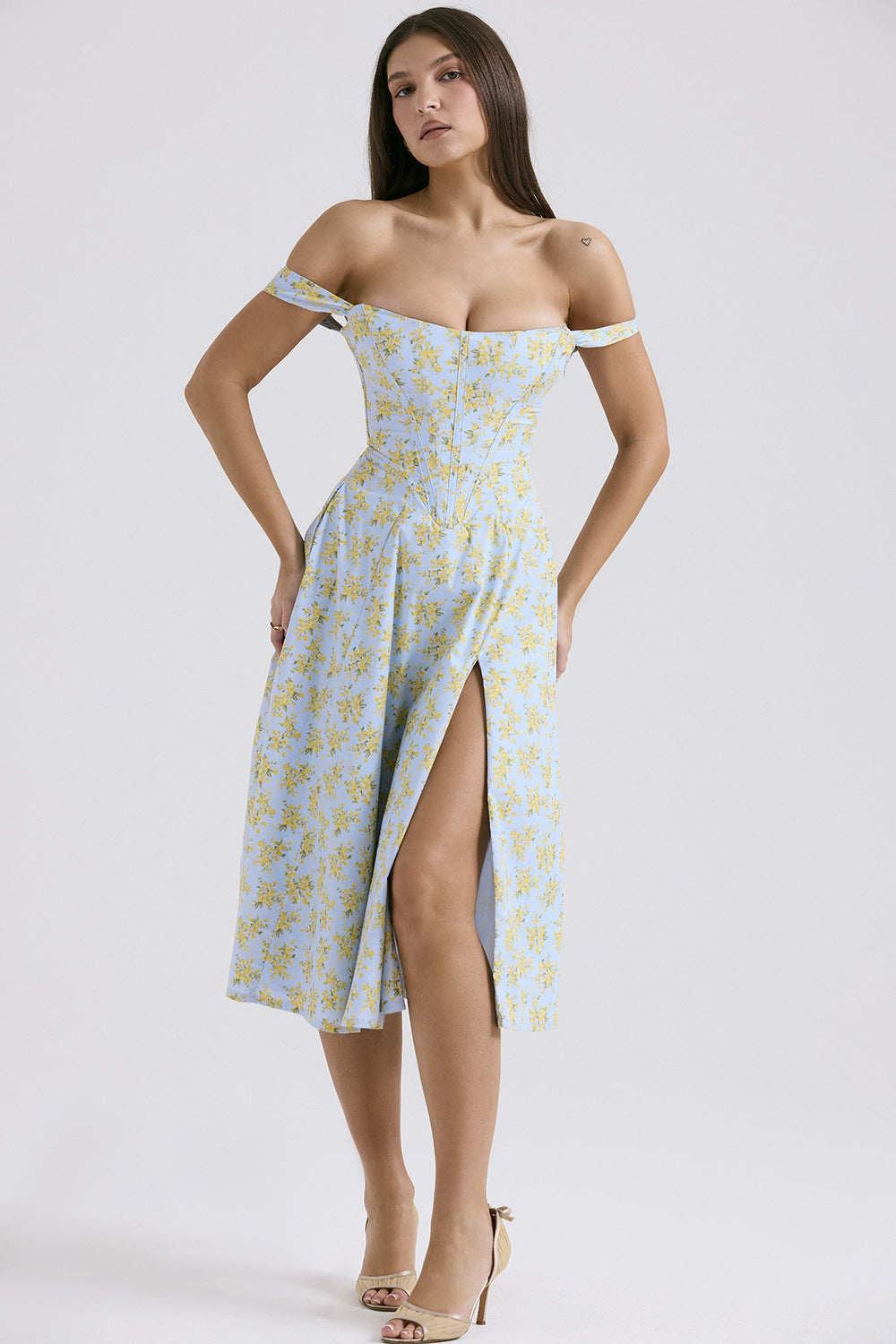 Damen Sommerkleid Floral mit hohem Beinschlitz Eveloria