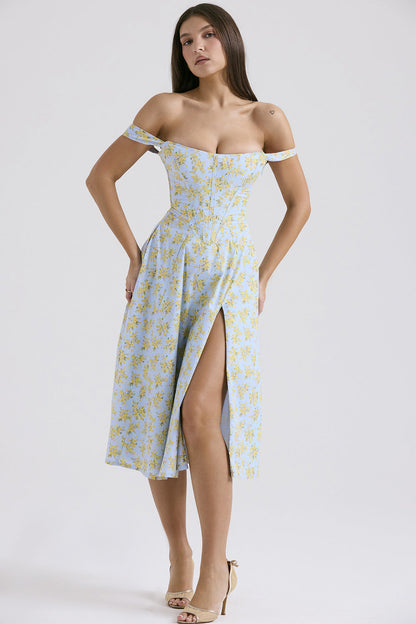 Damen Sommerkleid Floral mit hohem Beinschlitz Eveloria