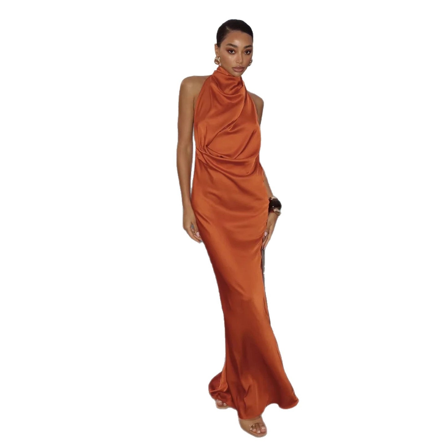 Eveloria Damen Maxi-Kleid Drapierungsdesign schimmernder Stoff