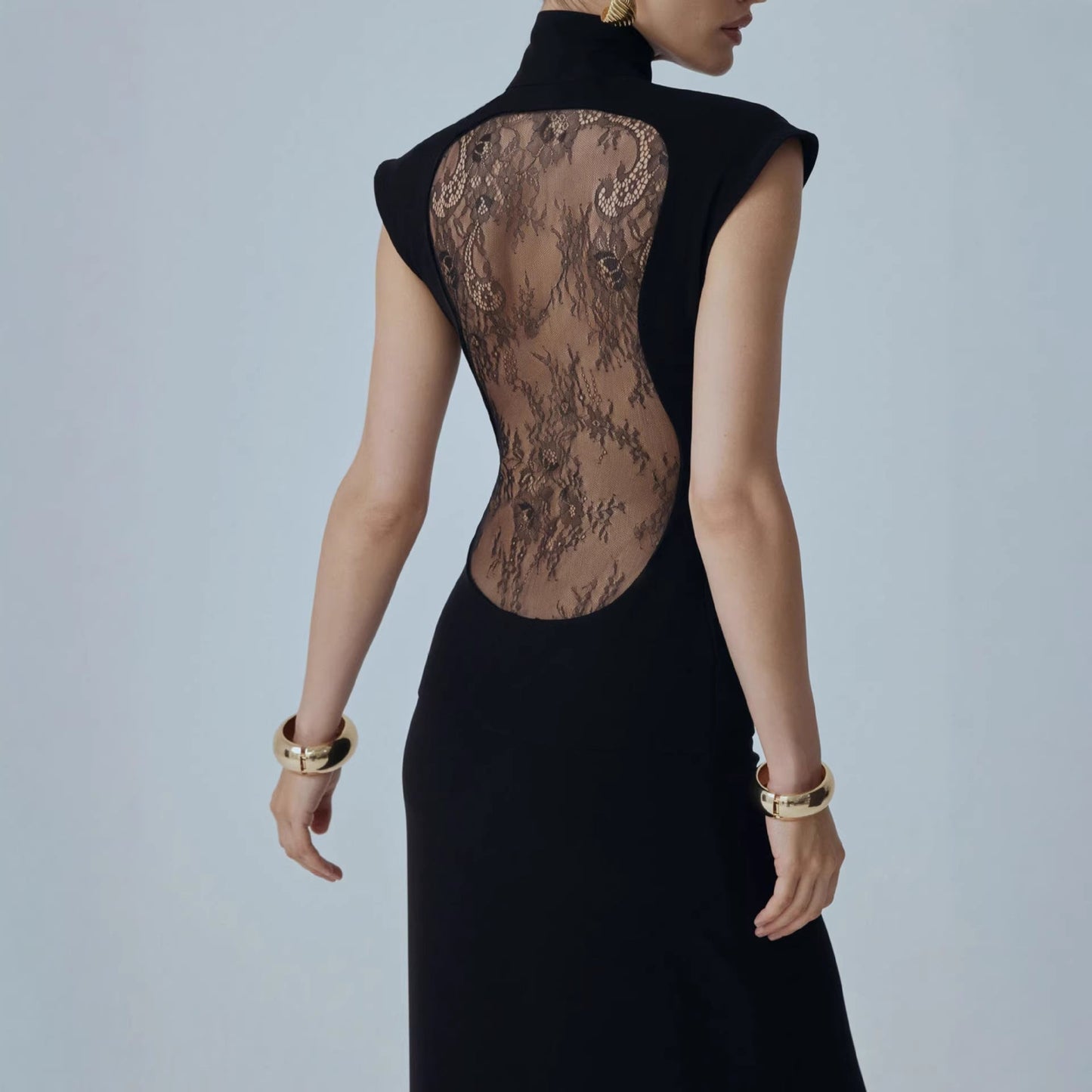 Damen Minikleid Spitzenbesatz Glitzer Ärmel
