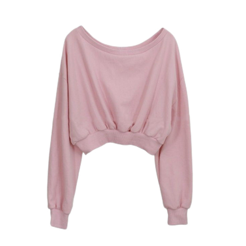 Damen Cropped Pullover Elastischer Bund Braun