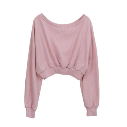 Damen Cropped Pullover Elastischer Bund Braun