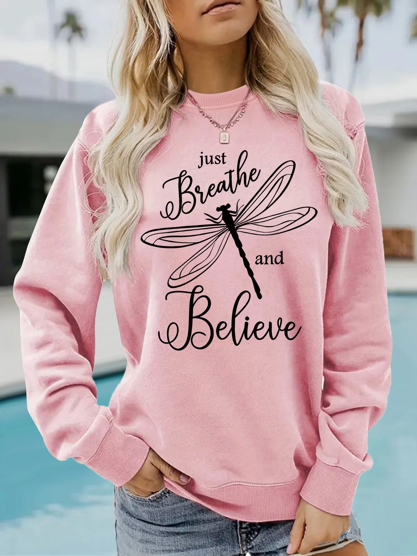 Damen Sweatshirt Drachenfliegen-Motiv Lässiger Schnitt Eveloria
