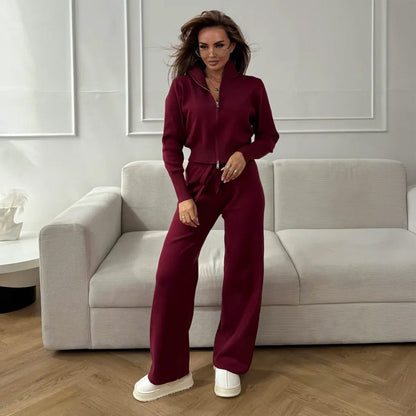 Damen Strickensemble mit Zip-Kragen und weitem Schnitt