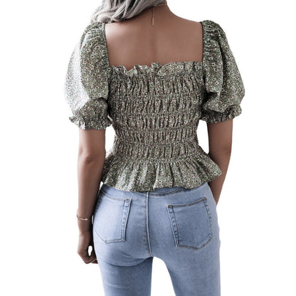 Damen Volantbluse Elastisch Puffärmel Eveloria