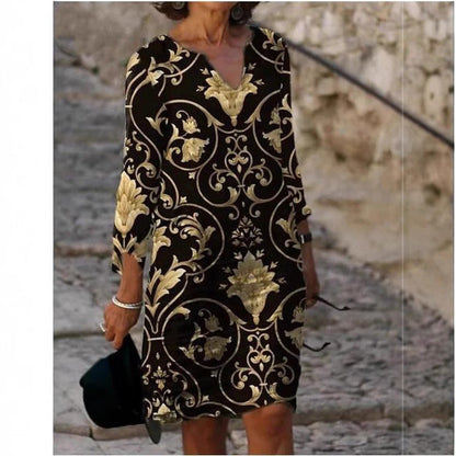 Damen Kleid mit V-Ausschnitt Florales Muster Schwarz Eveloria - Eveloria