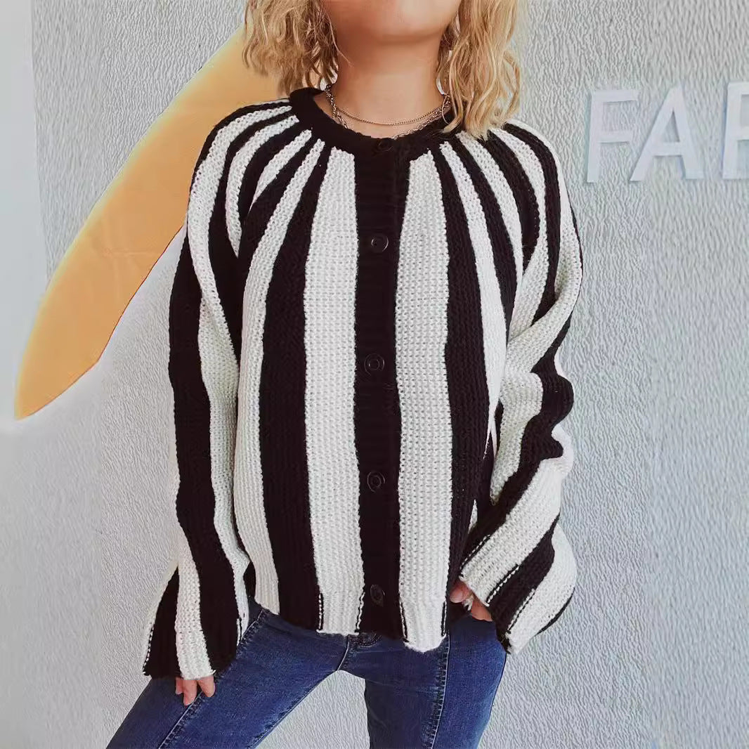 Damen Strickjacke mit vertikalen Streifen Anthrazit