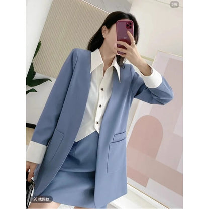 Damen Blazer Ensemble mit Kragen und Taschen Eveloria