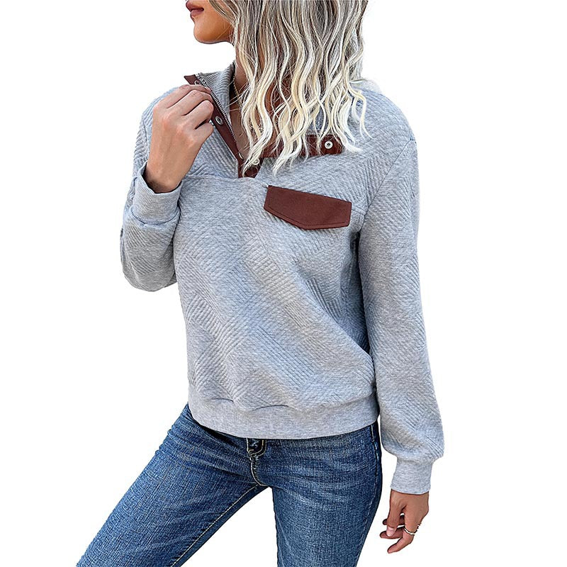 Damen Sweatshirt Stehkragen Brusttasche Eveloria
