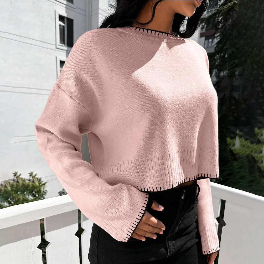 Damen Kurzpullover Strukturiert Lässig Eveloria