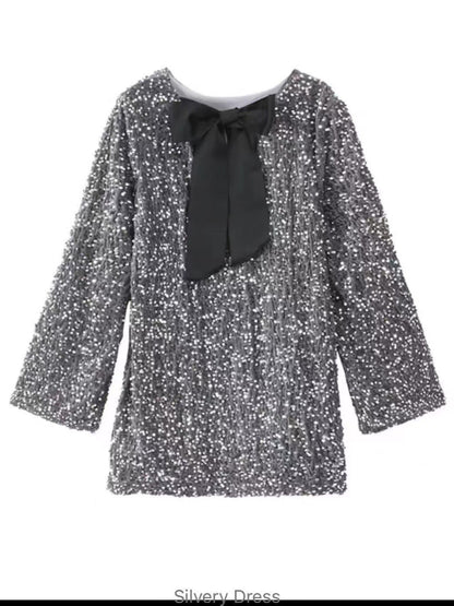 Damen Mini-Kleid mit Pailletten und Puffärmeln Glitzernd