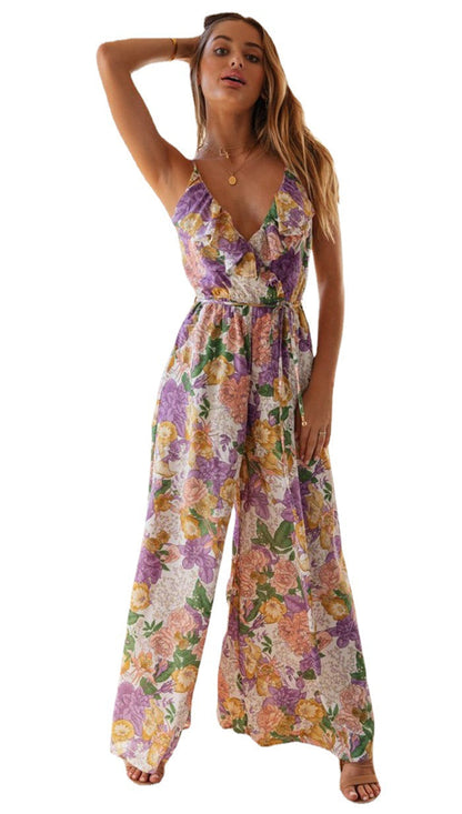 Damen Jumpsuit Fließend V-Ausschnitt Eveloria