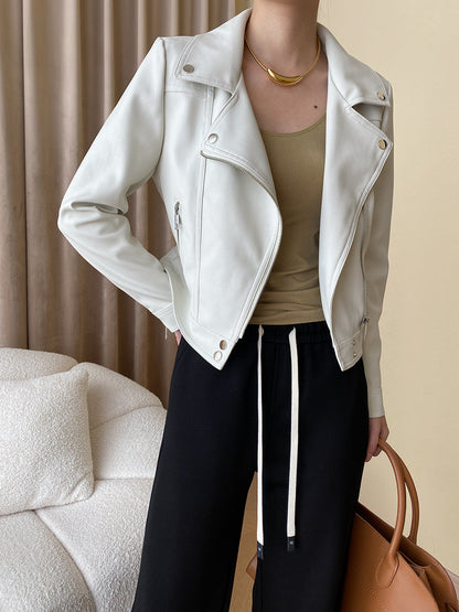 Damen Bikerjacke Kunstleder Asymmetrischer Reißverschluss