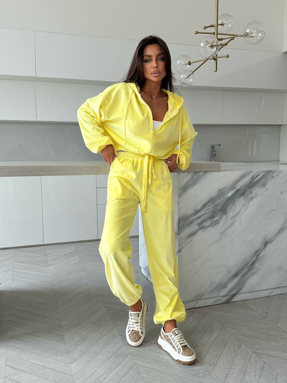 Damen Fleece-Loungewear-Set mit Kapuze und weitem Schnitt