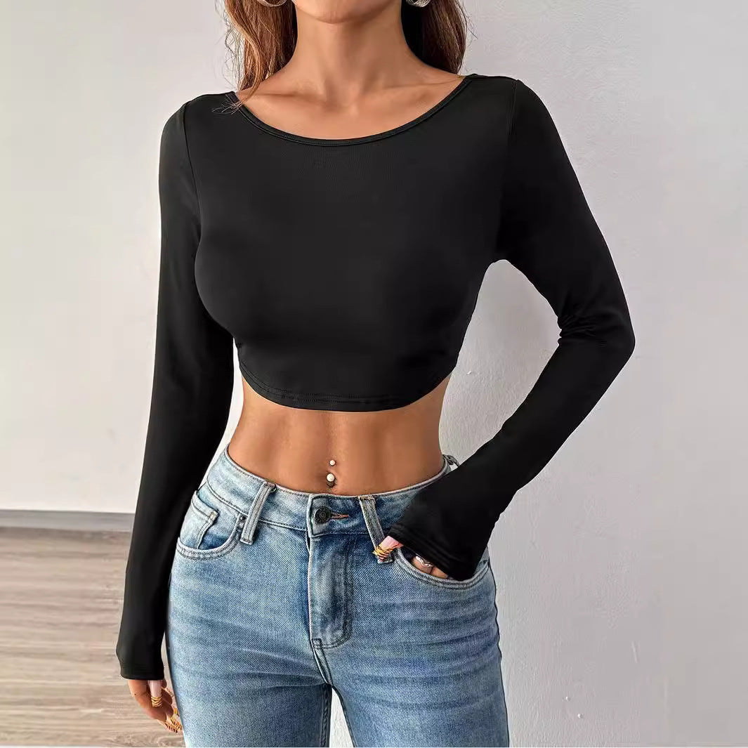 Damen Cropped Langarmshirt Minimalistisch Eveloria