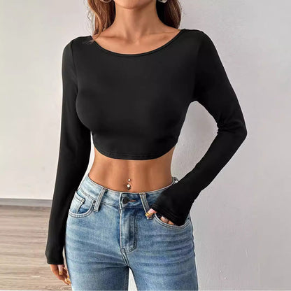 Damen Cropped Langarmshirt Minimalistisch Eveloria
