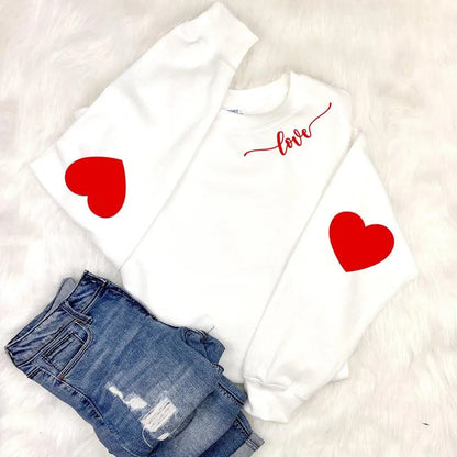 Damen Sweatshirt Herzen-Design Lässiger Schnitt Grau