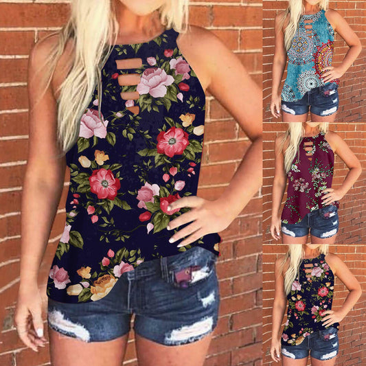 Damen Halstuben- Ärmellos Mandala-Muster Cut-Out Schwarz - Eveloria
