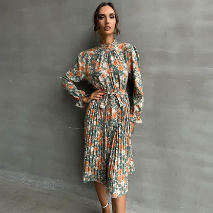 Damen Midi-Kleid Floralmuster Rüschen Elegant