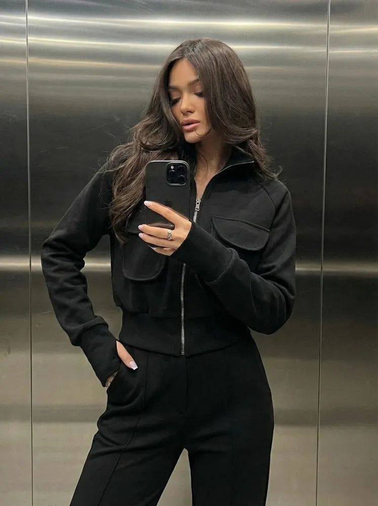 Damen Sweatanzug Warm Praktische Taschen Hoher Kragen Eveloria