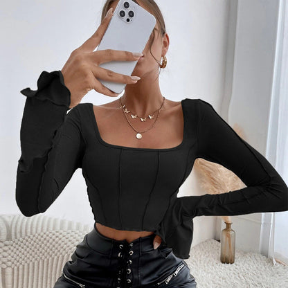 Damen Crop- mit quadratischem Ausschnitt und langen Ärmeln Eveloria