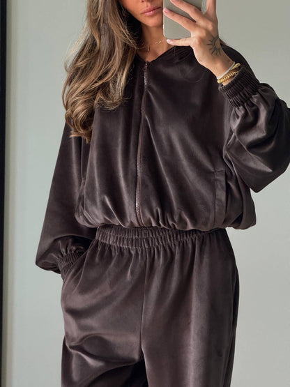 Damen Fleece-Anzug Modern Reißverschluss Weit Schnitt Eveloria