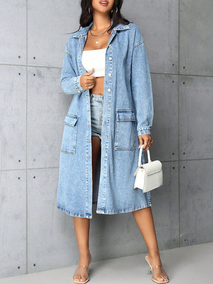 Damen Jeansjacke Vintage-Stil mit Taschen und Knöpfen