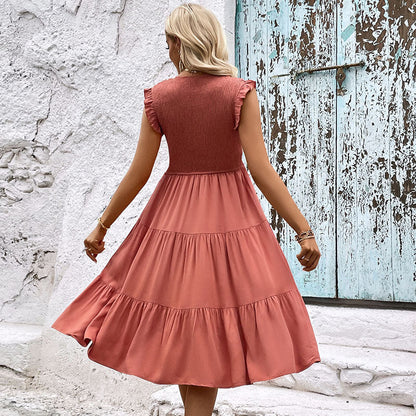 Damen Midi-Kleid Rüschen Elastisch