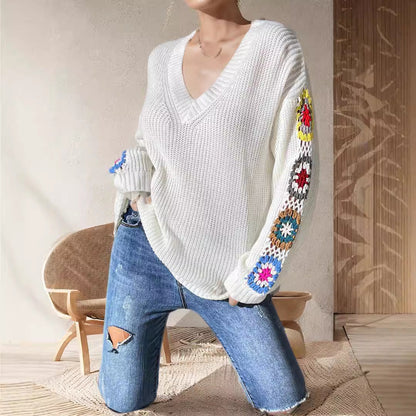 Damen Strickpullover mit Häkelmotiven und einzigartigem Schnitt