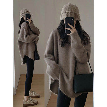 Damen Oversized Pullover Weiches Strickmaterial Lässig Beige