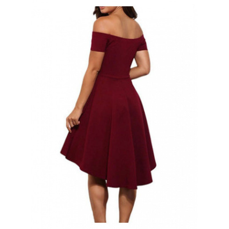 Damen Off-Shoulder Kleid Asymmetrischer Saum Figurbetonter Stoff
